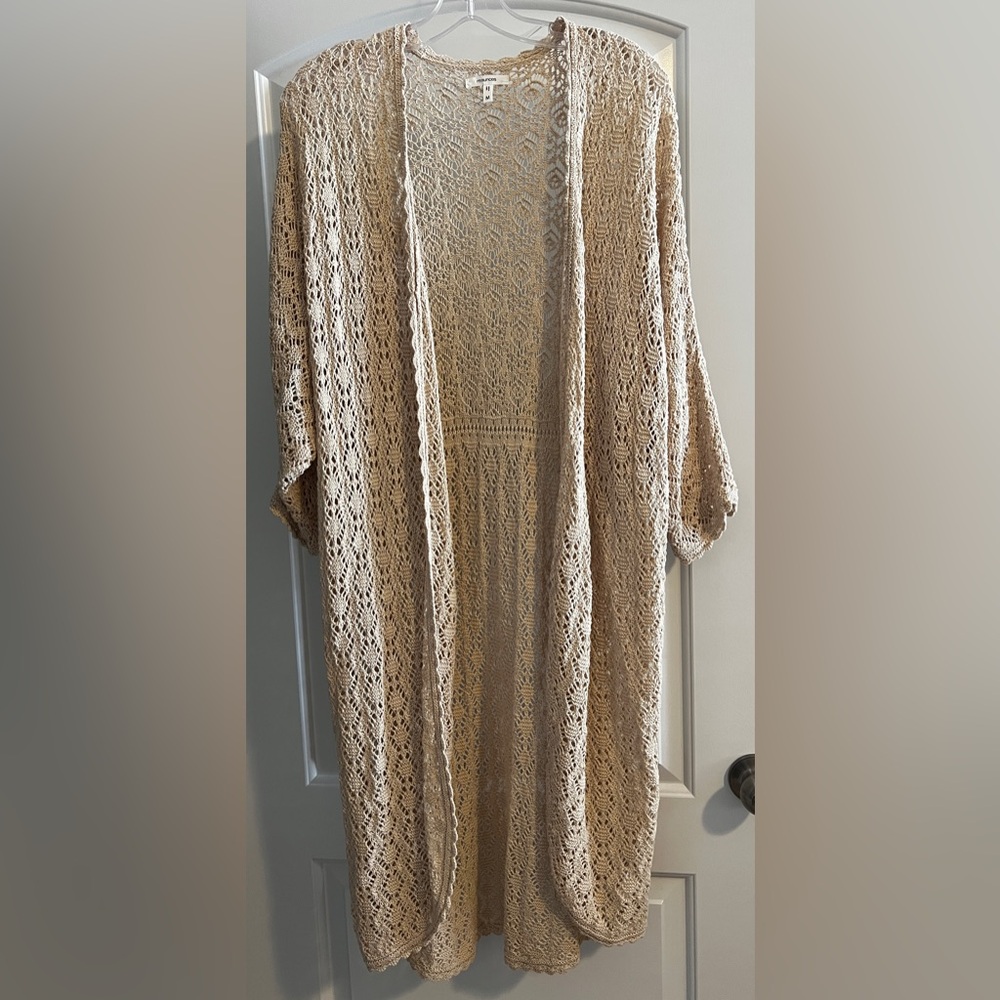 Maurices Tan Crochet Cardigan
